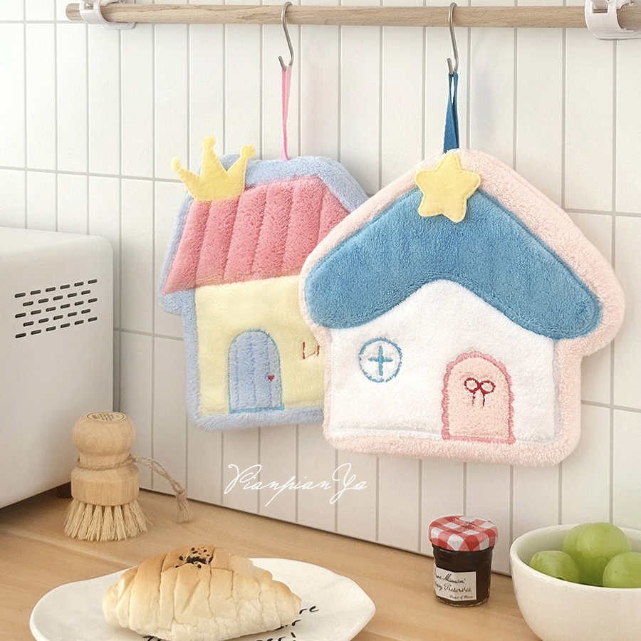 卡通小房子擦手巾家用厨房挂式擦手布抹布卫浴加厚吸水手帕小方巾