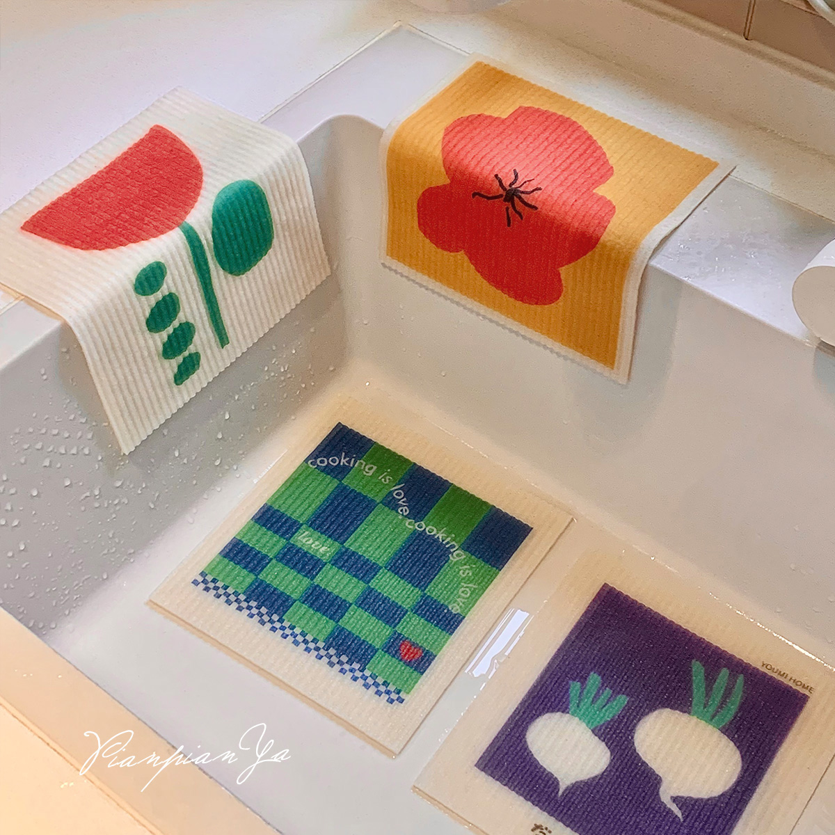 简约吸水清洁洗碗布厨房创意加厚不沾油木浆棉竹纤维抹布4个包邮