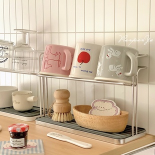 不锈钢双层水杯架家用厨房倒挂茶杯玻璃杯马克杯沥水收纳架置物架
