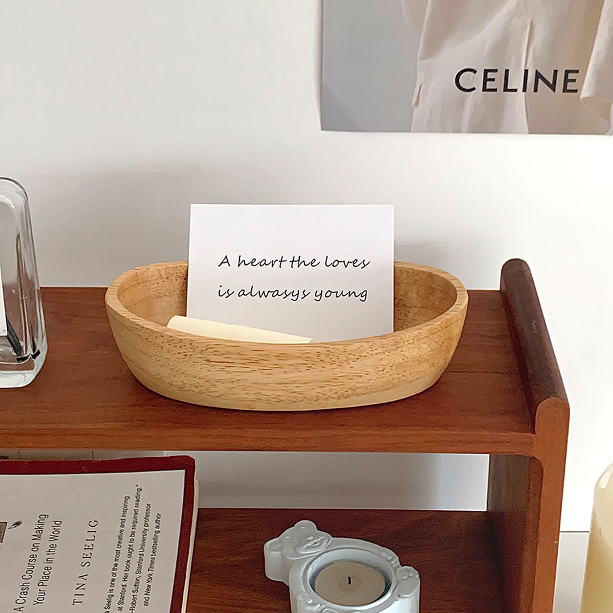 ins风日式原木质收纳碗创意家用桌面发圈首饰杂物船形实木收纳盒