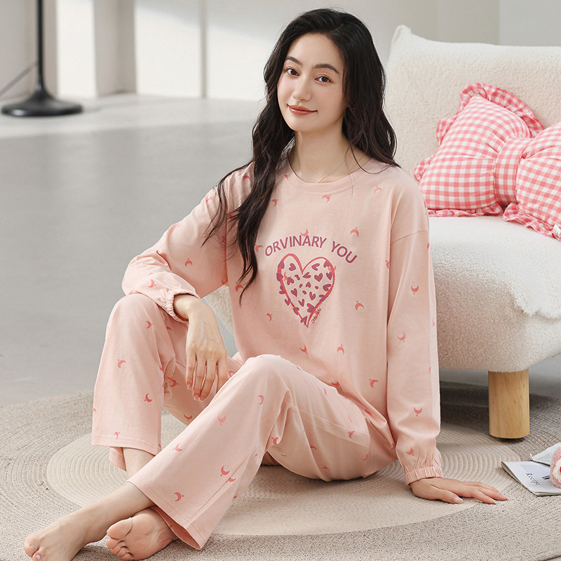 新款纯棉女生长袖早秋睡衣家居服