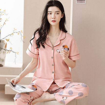 睡衣女2023年新款春秋款纯棉和服短袖性感翻领甜美可爱春秋季套装