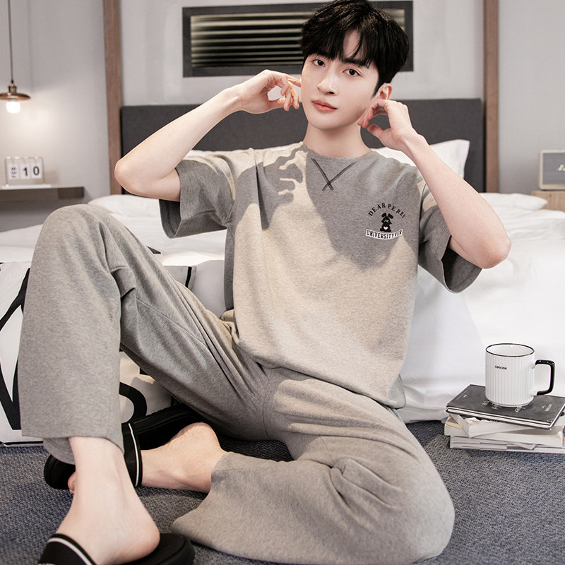 男士睡衣夏季2024新款男款纯棉薄短袖长裤套装男生豪气家居服夏款