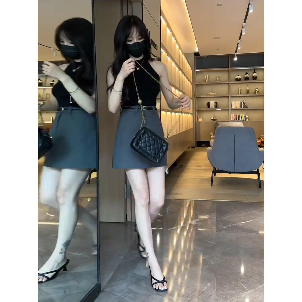 chic甜辣裙套装夏装搭配一整套韩系设计感挂颈无袖上衣短裙两件套