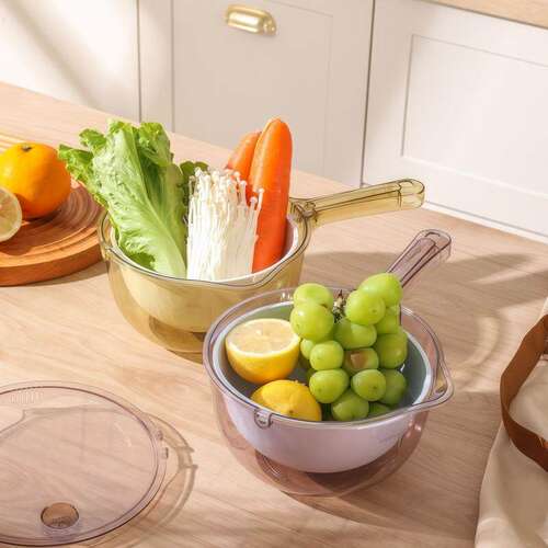 双层沥水篮带手柄360旋转免手洗