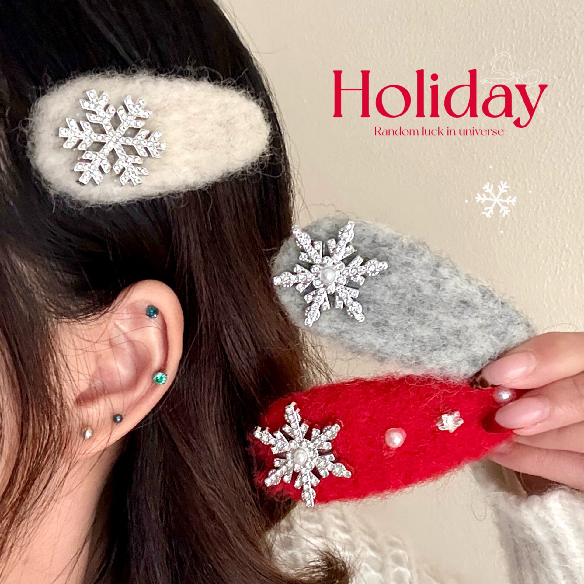 秋冬季氛围感毛毡雪花发夹少女百搭BB夹甜美刘海夹头饰前额碎发夹