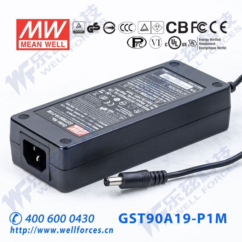 台湾明纬电源适配器 GST90A19-P1M 90W 19V4.74A    3插 能效VI级
