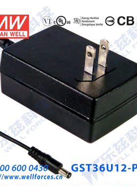 台湾明纬电源适配器 GST36U12-P1J 36W 12V3A   美规 能效VI级