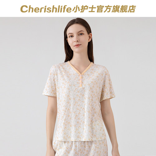 小护士纯棉V领短袖上衣女夏季