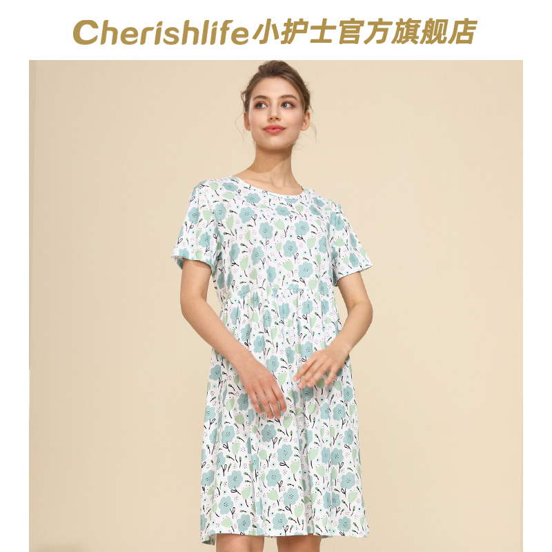 小护士睡裙女外穿休闲纯棉短袖裙子宽松大码家居服全棉睡衣中长裙