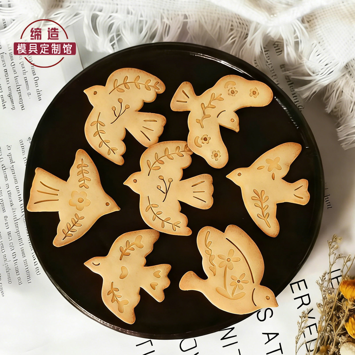 飞鸟ins春日卡通饼干模具小鸟印花黄油曲奇立体按压家用烘焙工具