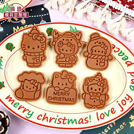 kt猫圣诞节卡通饼干模具hellokitty圣诞曲奇糖霜立体按压烘焙工具