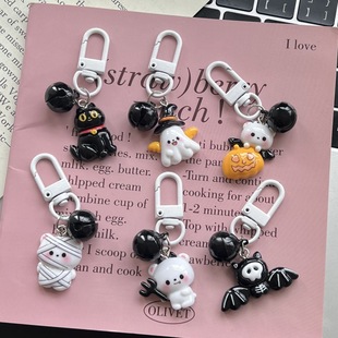 跨境萌趣黑色铃铛万圣节钥匙扣挂件趣味学生书包挂件节日礼品