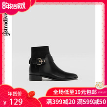 129元 Stradivarius 黑色袜靴平底踝靴方跟短靴女 16920341040