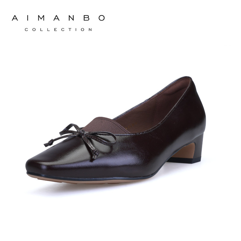 漫步佳人2026春季新品法式方头蝴蝶结浅口单鞋粗跟一脚蹬高跟鞋女,女鞋,深口单鞋,淘宝优惠券,粉丝福利购,淘宝优惠卷