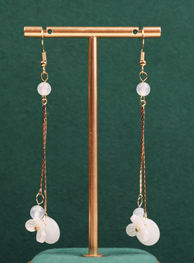 凤仪（饰品）复古风耳坠长款耳饰显脸瘦白色简约步摇耳环宫廷配饰