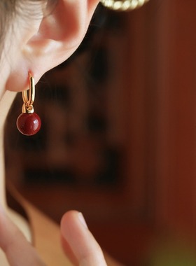 朱砂紫金砂耳环女新中式国风红色复古耳饰耳坠母亲节礼物送妈妈
