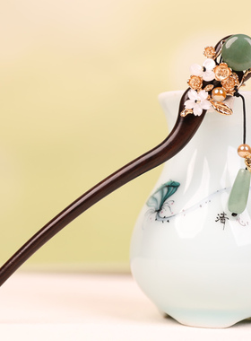 凤仪（饰品）黑檀木发簪女古风簪子头饰配旗袍汉服流苏步摇发钗女