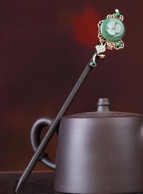 发簪简约现代日常绿色岫玉步摇发钗平安扣玉石簪子汉服旗袍木簪女