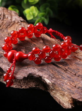 凤仪（饰品）本命年原创双层手链红玛瑙复古民族风手串红色手饰女