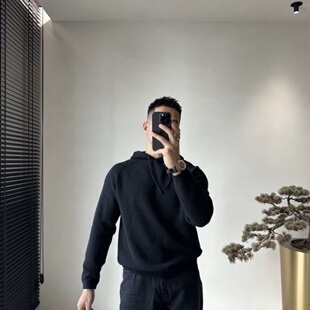 秋冬新品男士简欧弹力针织帽衫简约净版柔软舒适潮流时尚毛衣外套