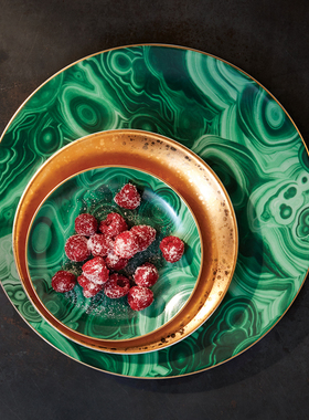 L'OBJET24K金边进口手绘Malachite甜点开胃菜盘碗碟茶具咖啡具