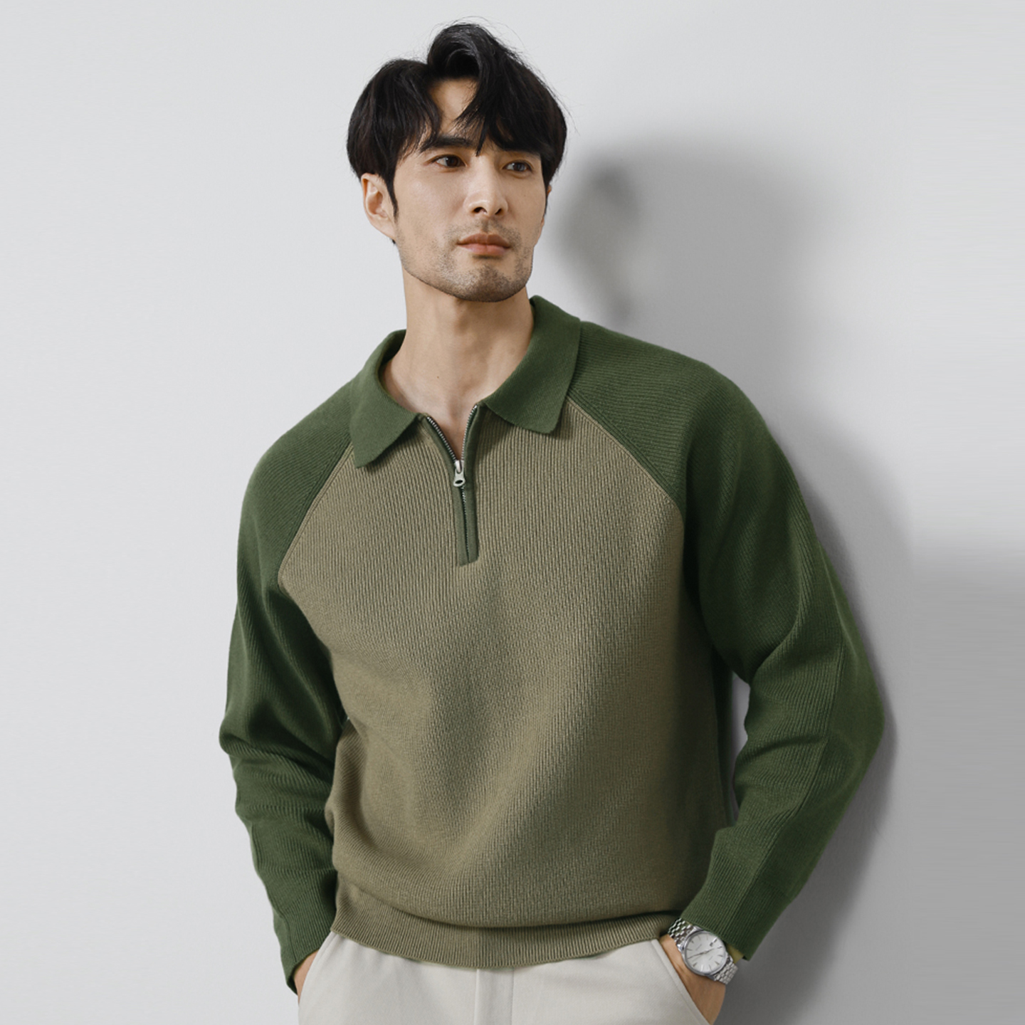 翻领针织线衣男士休闲半拉链毛衣