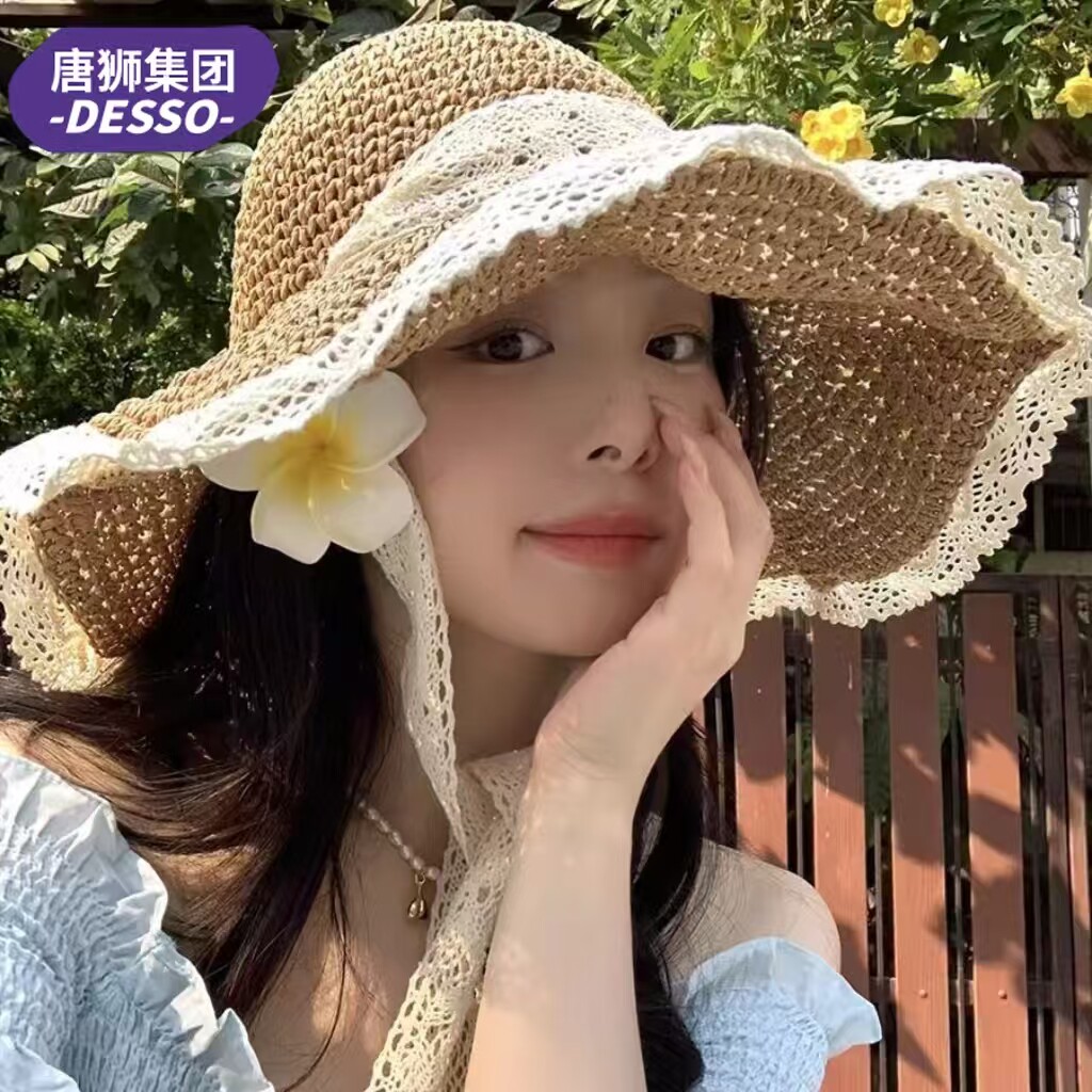 Desso蕾丝大檐防晒草帽女沙滩图片