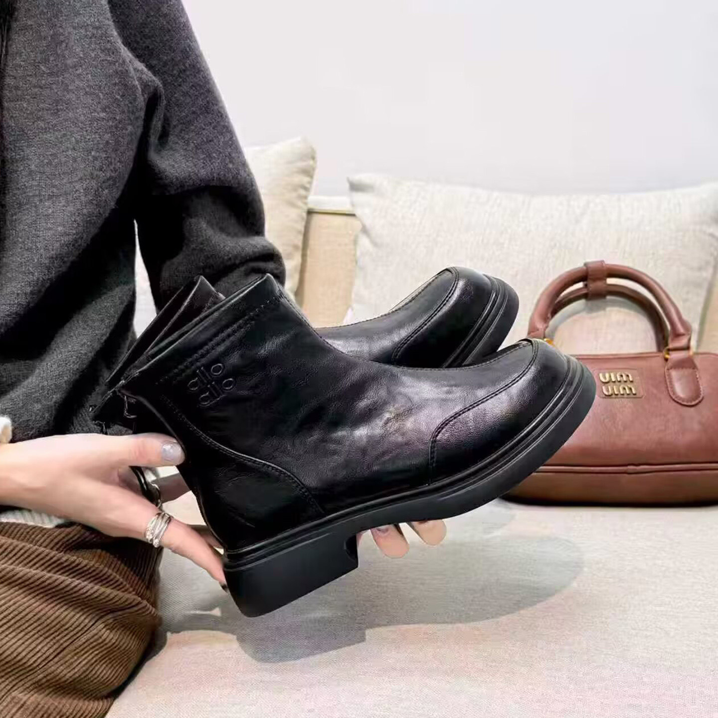 泰昊源老北京冬季加绒保暖女棉靴平跟后拉链真皮橡胶软底防滑棉鞋