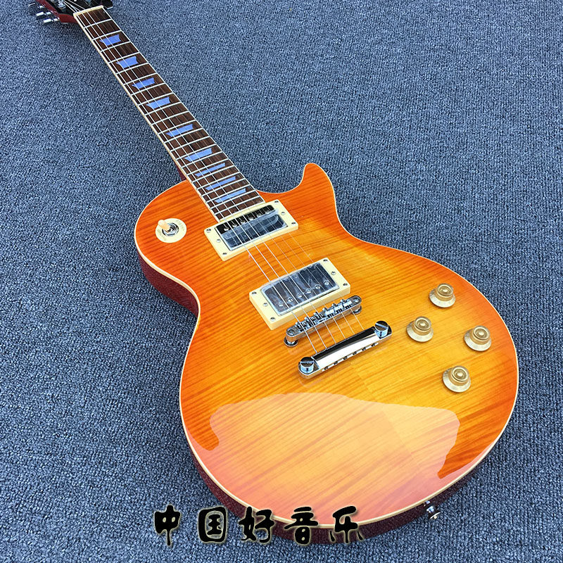好音乐standard lp电吉他 虎纹枫木贴面 桃花芯琴头琴体 做旧亮光