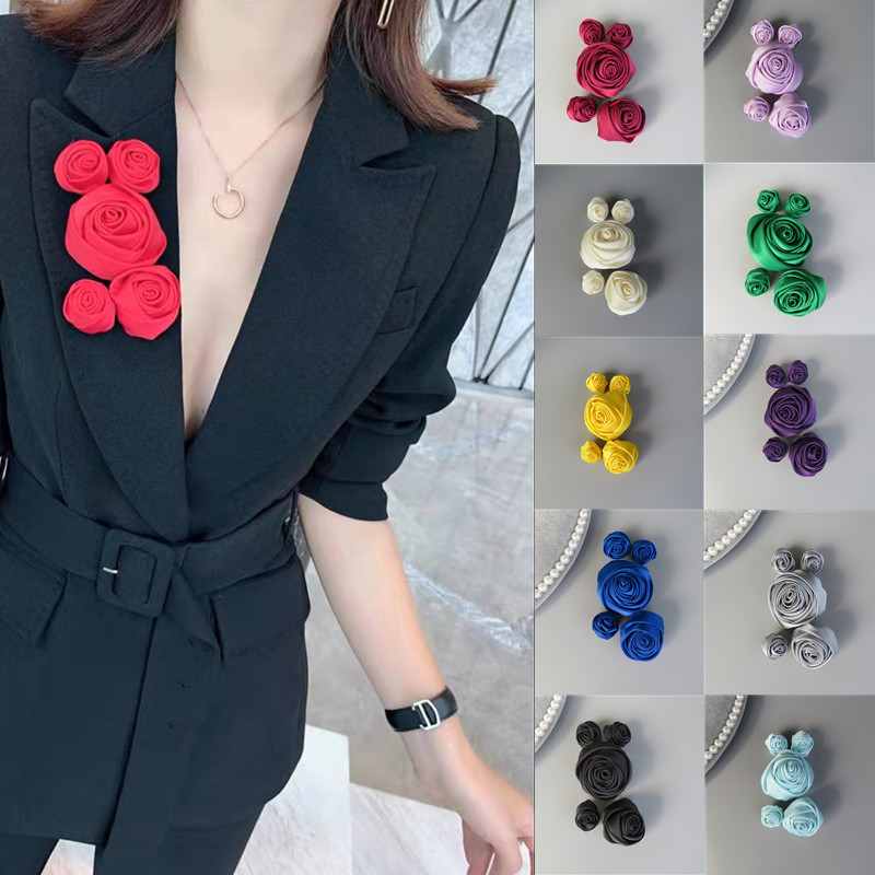 韩版丝滑玫瑰花布艺立体花朵时尚百搭春季黑色西服套装胸花别针女