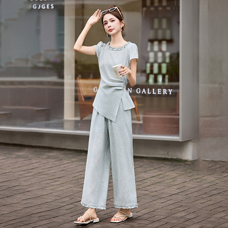 系带无袖背心套装女2025夏新款设计感显瘦时尚阔腿裤两件套HE5087