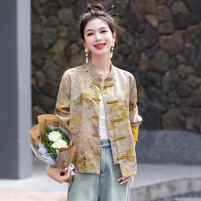 新中式国风气质改良旗袍立领外套女2025年春夏季新款提花盘扣上衣