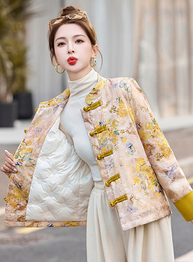 新中式国风外套冬季新款复古印花盘扣唐装女式羽绒服外套YX861192