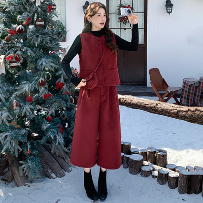 时尚休闲套装2026春季新款女装打底衫+马甲+阔腿裤三件套CB85032