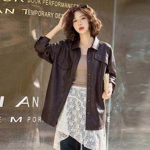 时尚中长款皮外套女2026春秋复古宽松休闲机车女夹克上衣YG83035