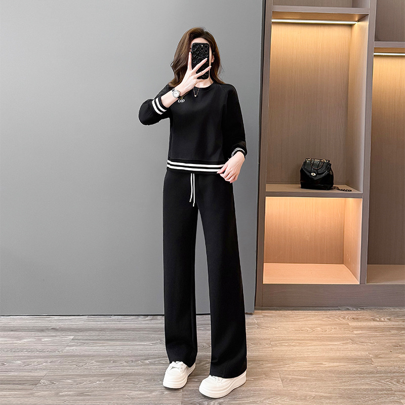 欧洲站高级休闲运动套装女2025秋季时尚减龄长袖上衣阔腿裤两件套