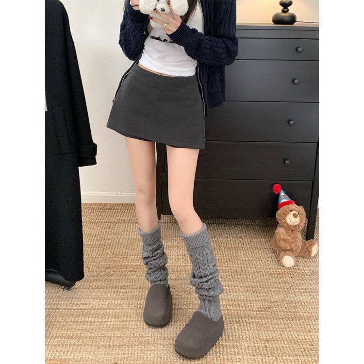 百搭纯色毛呢短裙子秋冬半身裙女两穿裙裤侧边拉链显瘦新款a字裙