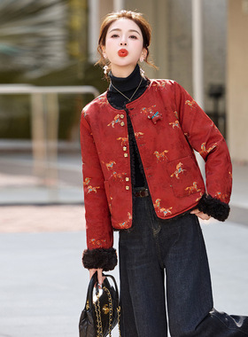 2025冬季新款羊羔毛撞色两面穿AB面国风马到成功年货款外套CY8196