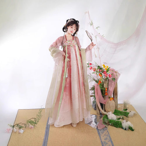 【飞花呤】成人汉服重工刺绣唐制一片式齐胸襦裙超仙摄影女仙套装