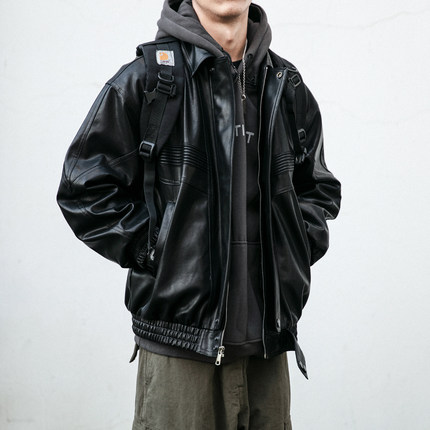 美式复古派克服男春秋季宽松休闲痞帅机车皮衣夹克短款防风外套