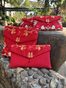 结婚专用高档布艺红包 纯棉刺绣利是封 婚礼乔迁敬茶喜字中式红包