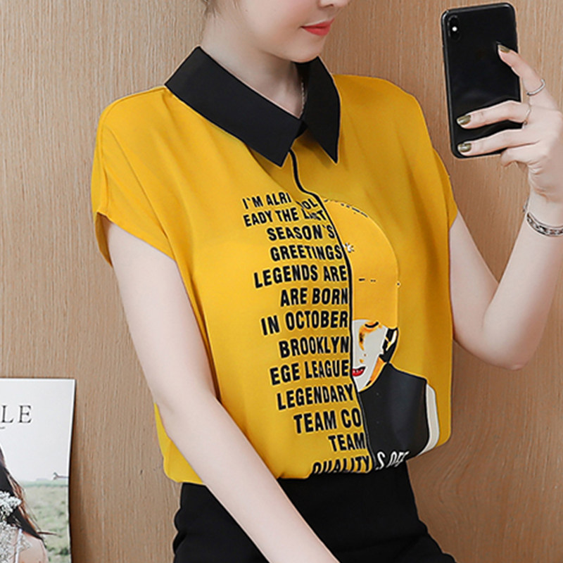 设计感字母印花女孩雪纺衫薄款衬衫2019夏装韩版宽松短袖小衫上衣|msdalam kategori Butik wanita / wanita, shirt - dari Buy2taobao.com untuk memberikan perkhidmatan ejen Taobao profesional membeli