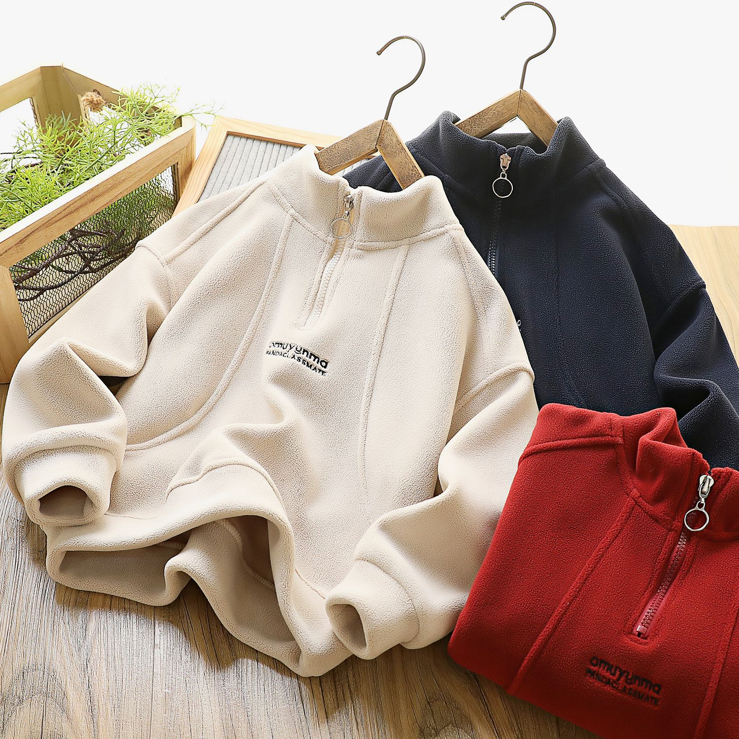 儿童半开衫澳粒绒卫衣拉链打底衫熊猫同学外贸工厂柔软牛奶绒