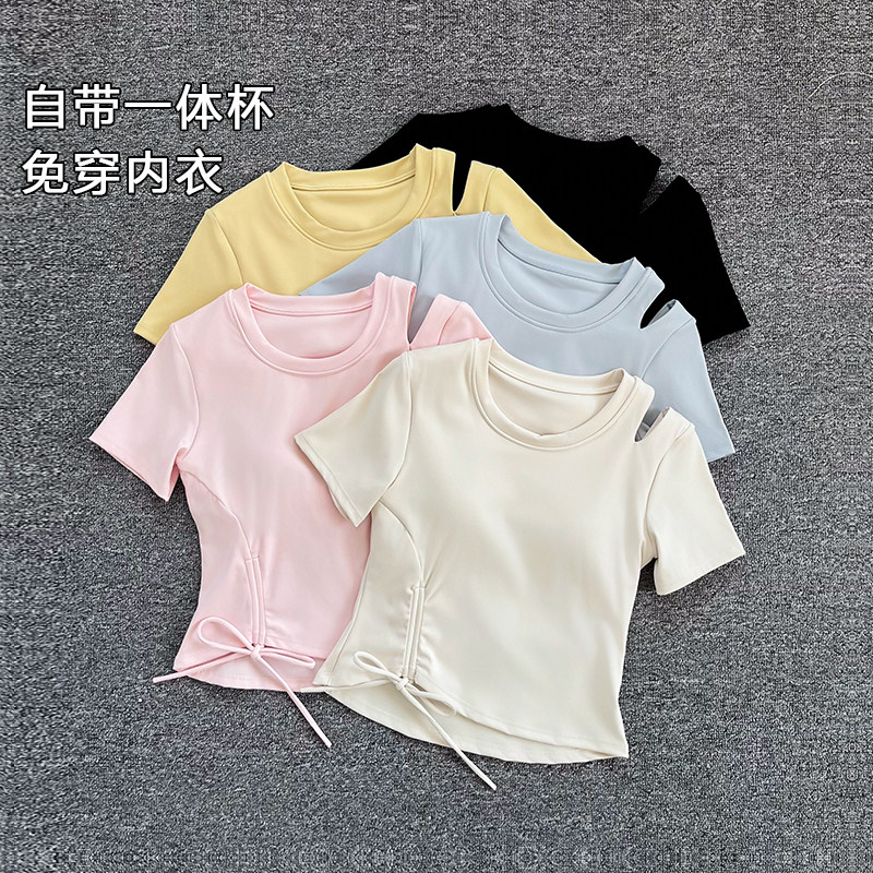 运动短袖女夏季褶皱收腰健身训练上衣性感镂空跑步速干瑜伽T恤,运动服/休闲服装,健身衣,淘宝优惠券,粉丝福利购,淘宝优惠卷