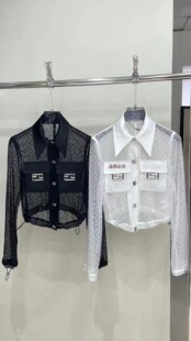 长袖 衬衫 外套上衣潮女 金属扣透明网纱防晒衣女外穿特价 7132小众款