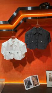 韩版 特价 洋气修身 设计感小众简约短款 潮 短袖 衬衫 小西服女7085夏季