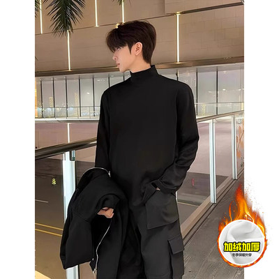 黑色双面德绒加厚打底衫男款春秋