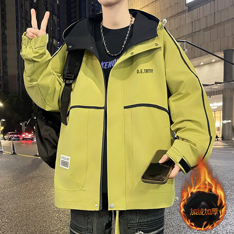 加棉冲锋衣外套男款秋冬美式保暖