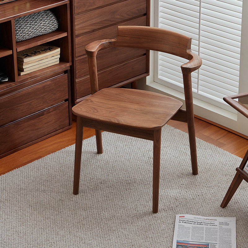 北美黑胡桃木全实木餐椅半岛椅现代家用短扶手靠背椅子休闲餐桌椅